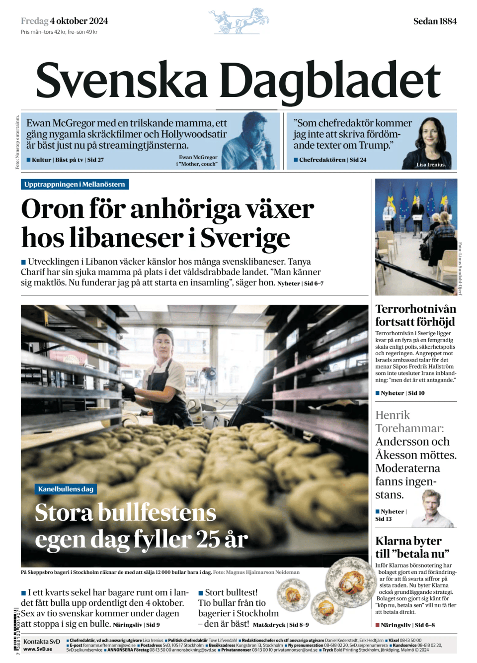 Prima-pagina-Svenska Dagbladet-edizione-di-oggi-20241004